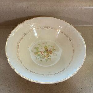 Vintage Sally Paden Cream Floral Serving Bowl with Gold Trim